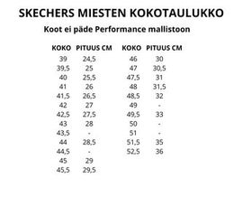 Skechers miesten kenkien kokotaulukko